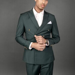 Extra Slim Fit Grass Green Wool-Blend Modern Double Breasted Suit - 1