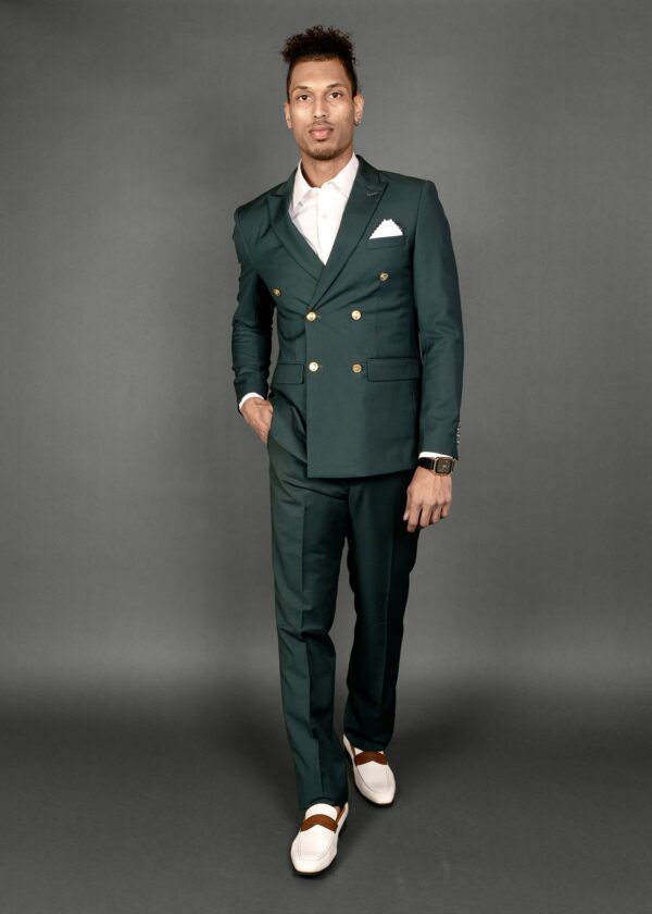 Extra Slim Fit Grass Green Wool-Blend Modern Double Breasted Suit - 2