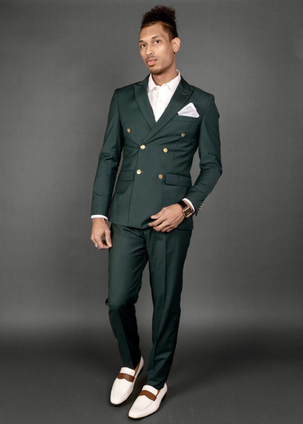 Extra Slim Fit Grass Green Wool-Blend Modern Double Breasted Suit - 6