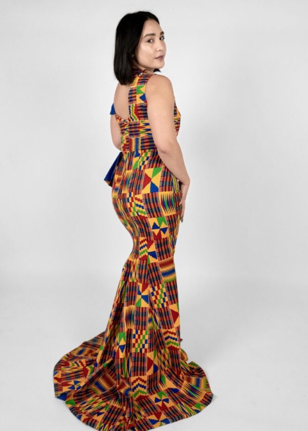 Kente Asymmetric Neckline Off-the-shoulder African Dress - 4