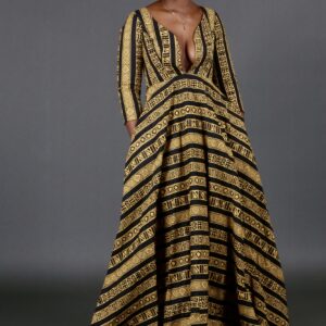 Maxi Dress African Artistic-print Deep V-Neck mid Length Sleeves - 1