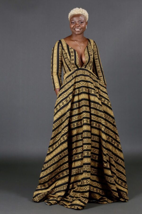 Maxi Dress African Artistic-print Deep V-Neck mid Length Sleeves - 1