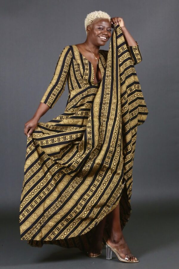 Maxi Dress African Artistic-print Deep V-Neck mid Length Sleeves - 6