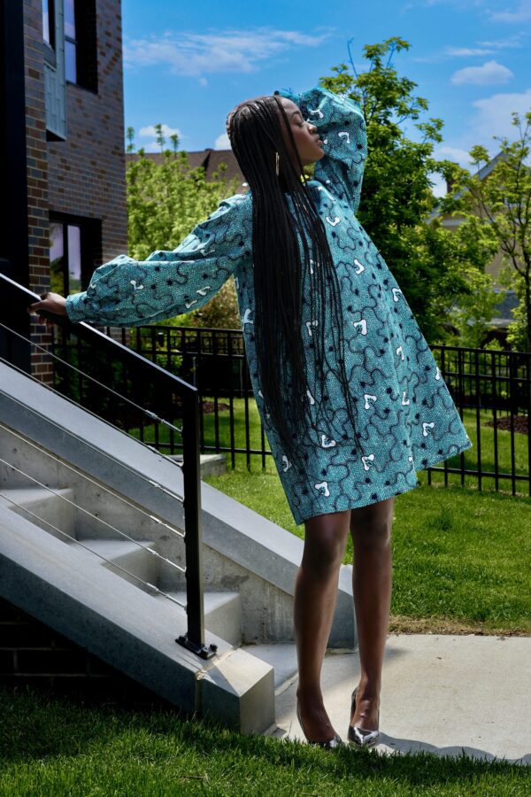 Geometric Print Puffy- Sleeves African Dress-3