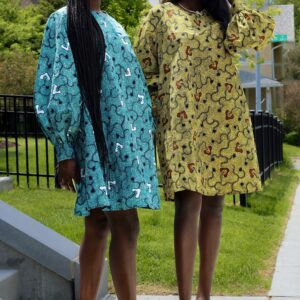 Geometric Print Puffy- Sleeves African Dress-1