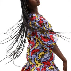 Fleur De Marriage Print Puffy- Sleeves African Ruffle Bottom Dress-1