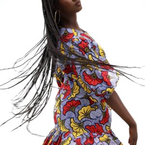 Fleur De Marriage Print Puffy- Sleeves African Ruffle Bottom Dress-1