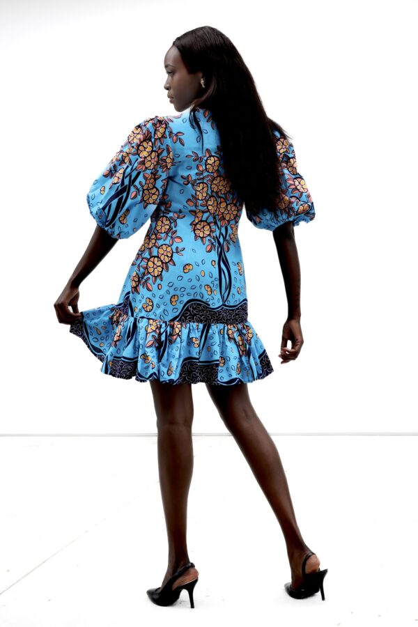 Richness African Print Puffy- Sleeves African Ruffle Bottom Dress-2