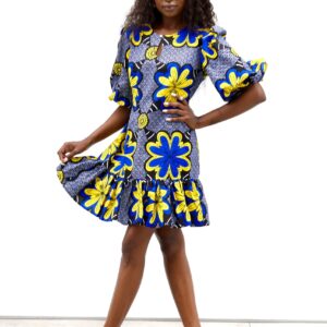 Latest Trend African Print Puffy- Sleeves African Ruffle Bottom Dress-4