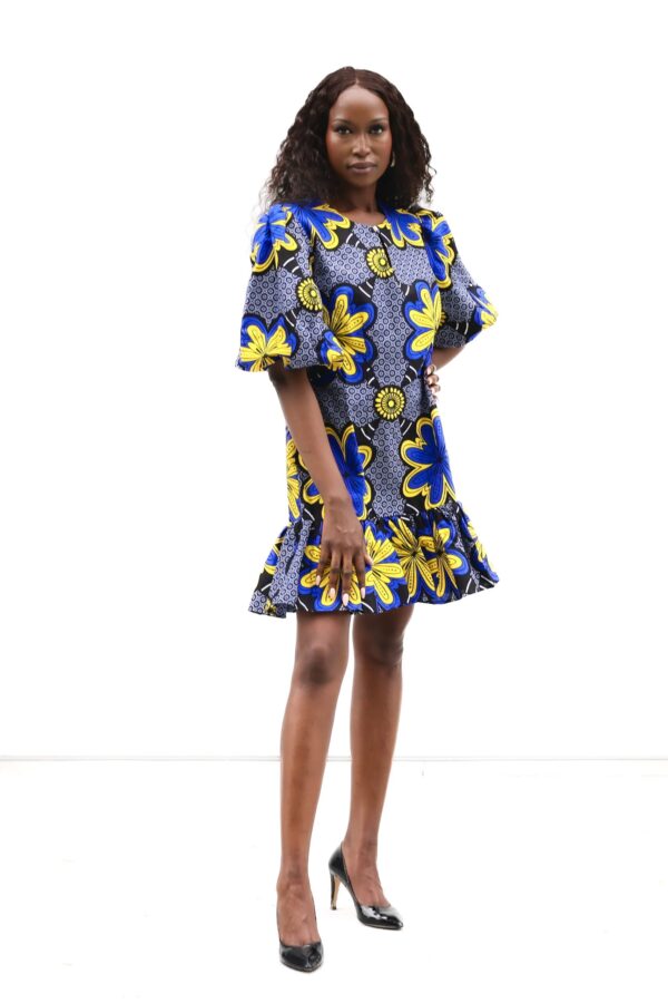 Latest Trend African Print Puffy- Sleeves African Ruffle Bottom Dress-1