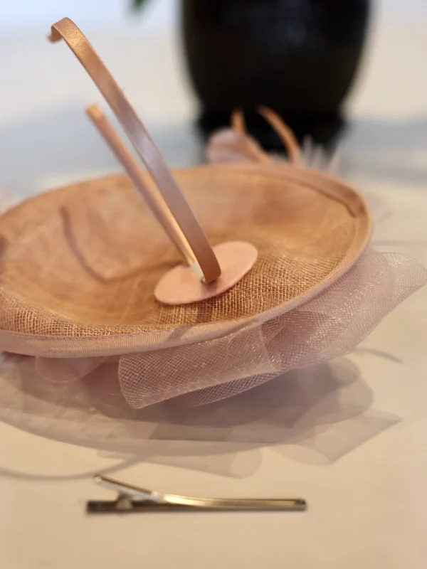 Pink hat with tulle and headband.