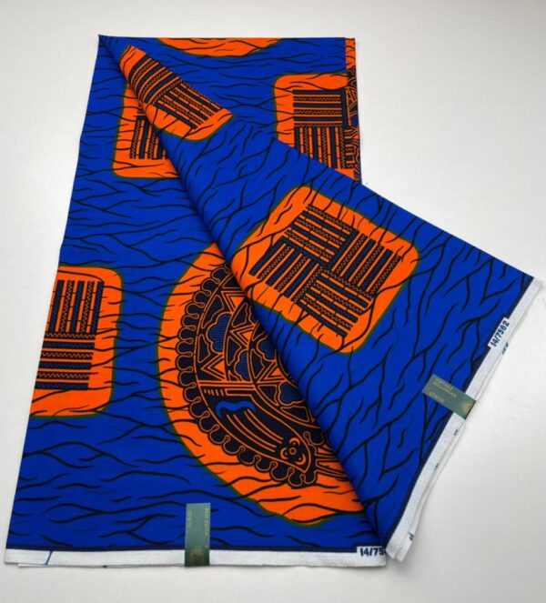 Blue and orange patterned fabric.