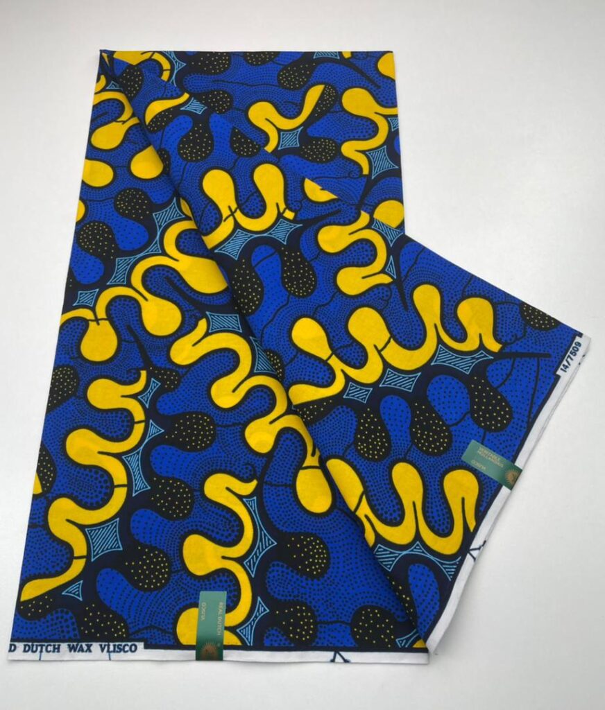 Yellow and blue patterned fabric.