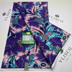 Purple and pink floral Vlisco fabric.