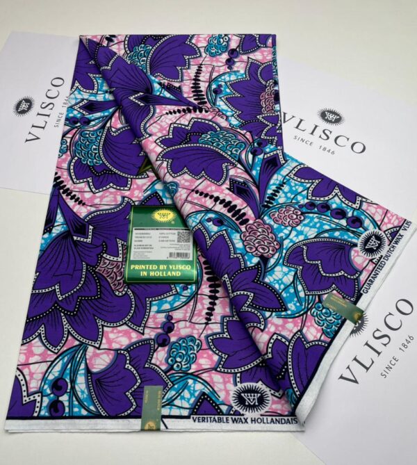 Purple and pink floral Vlisco fabric.