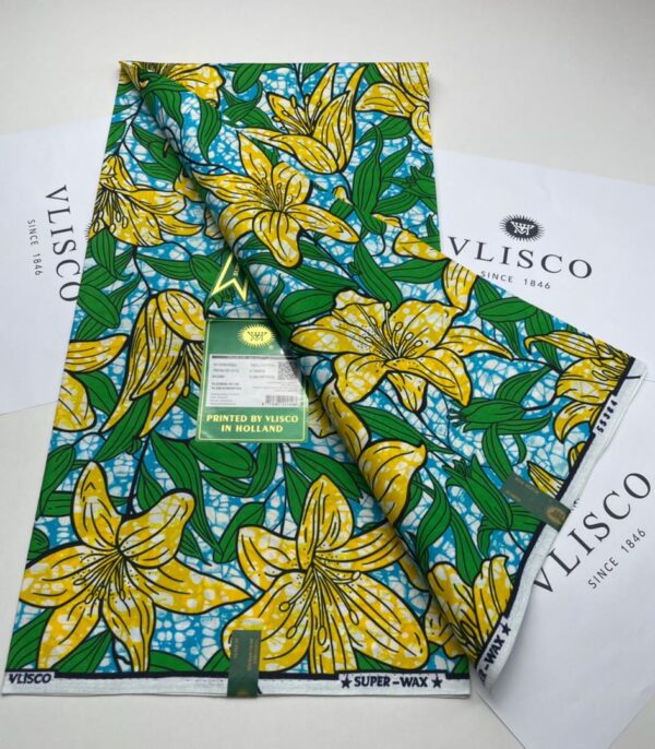 Yellow lily floral fabric, printed in Holland.