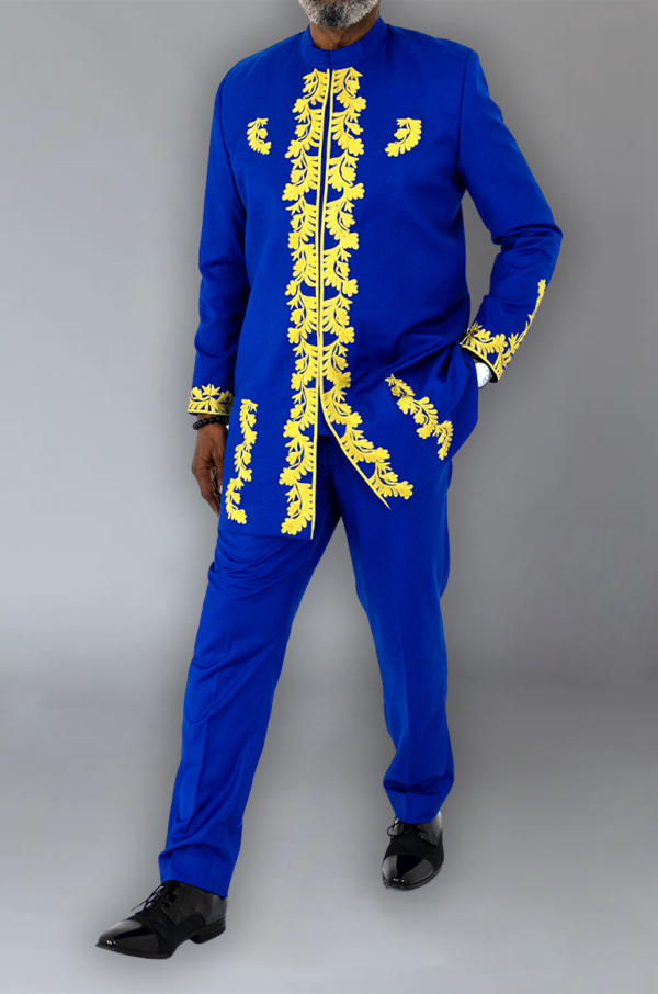 Blue Embroidered African Suit