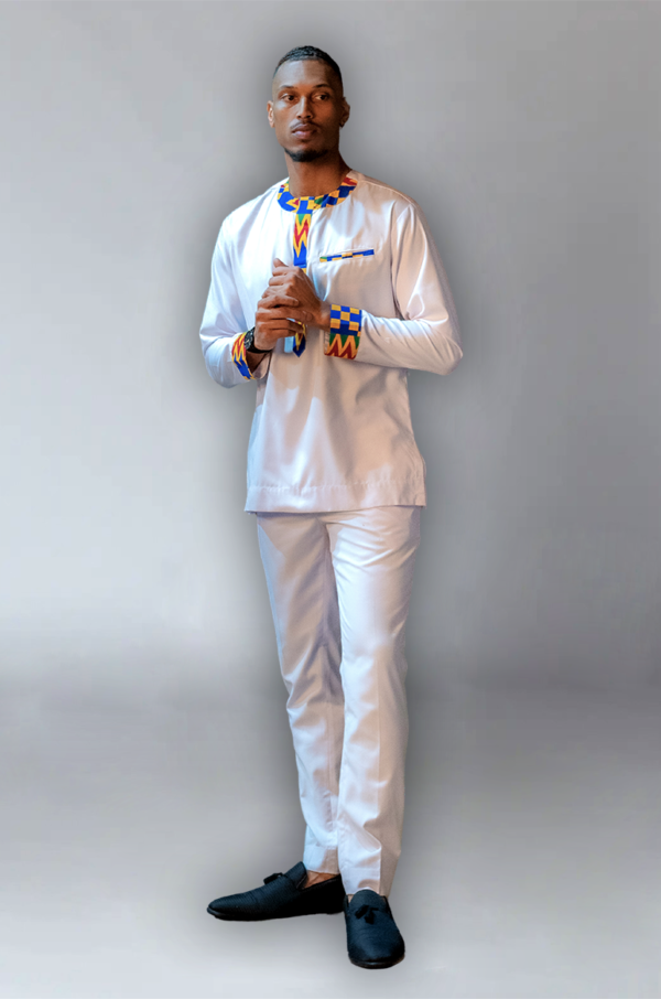 Modern Style African Men's White Kente Suit