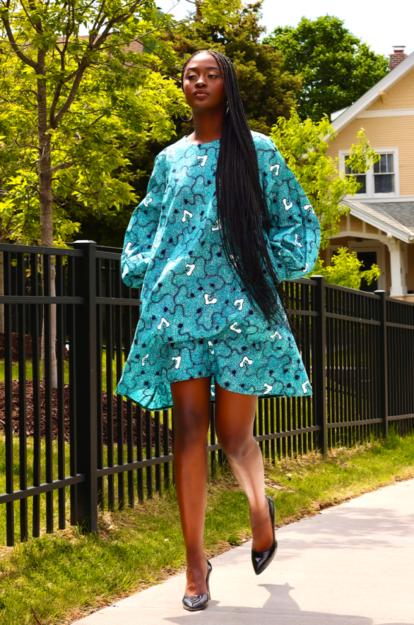 Puffy Sleeves African Knee Length Dress