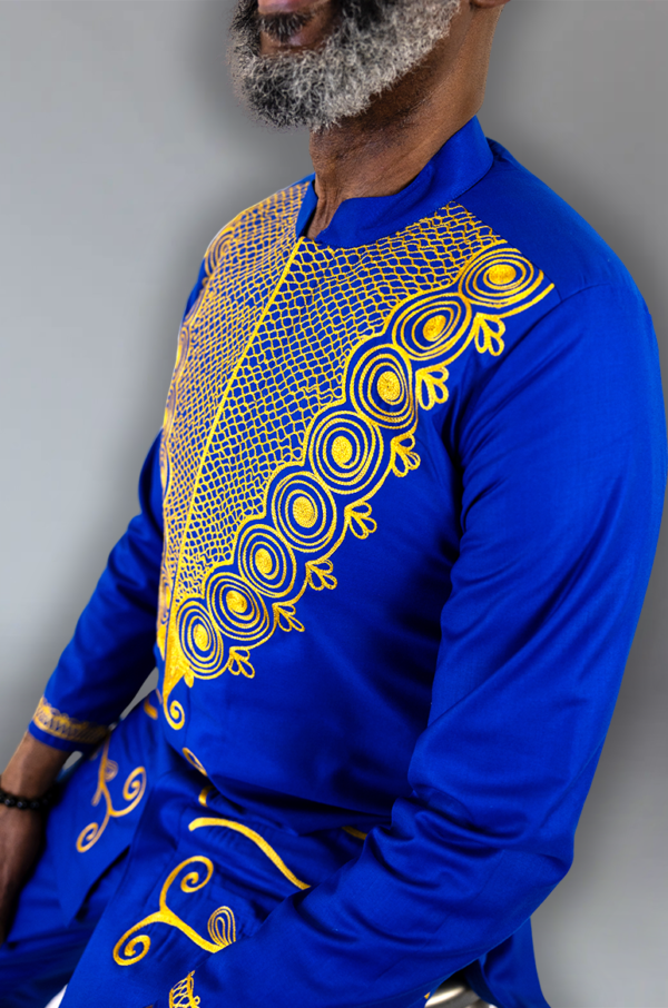 African Suit with Intricate Golden Embroidery