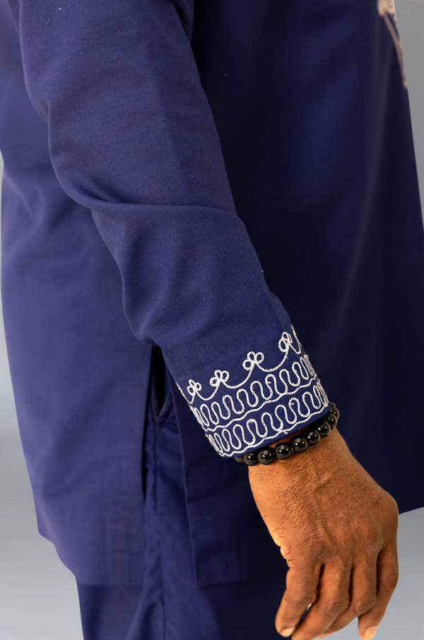 Navy Blue Tunic with White Embroidery