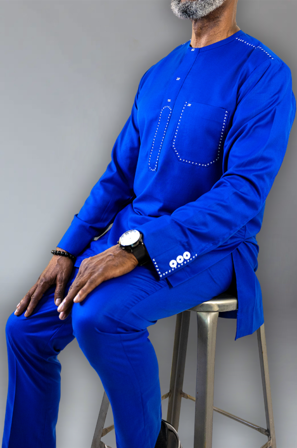 Blue Menswear African Set with White Accents