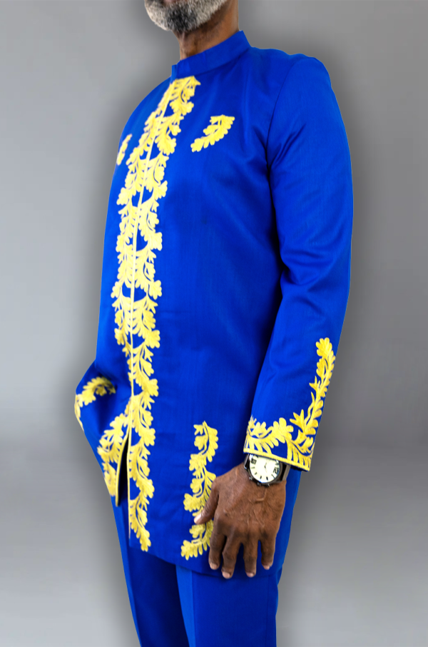 Menswear Royal Blue Embroidered African Suit