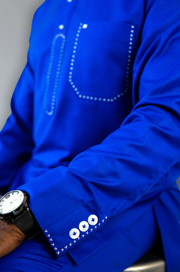 Royal Blue Menswear African Set with White Accents