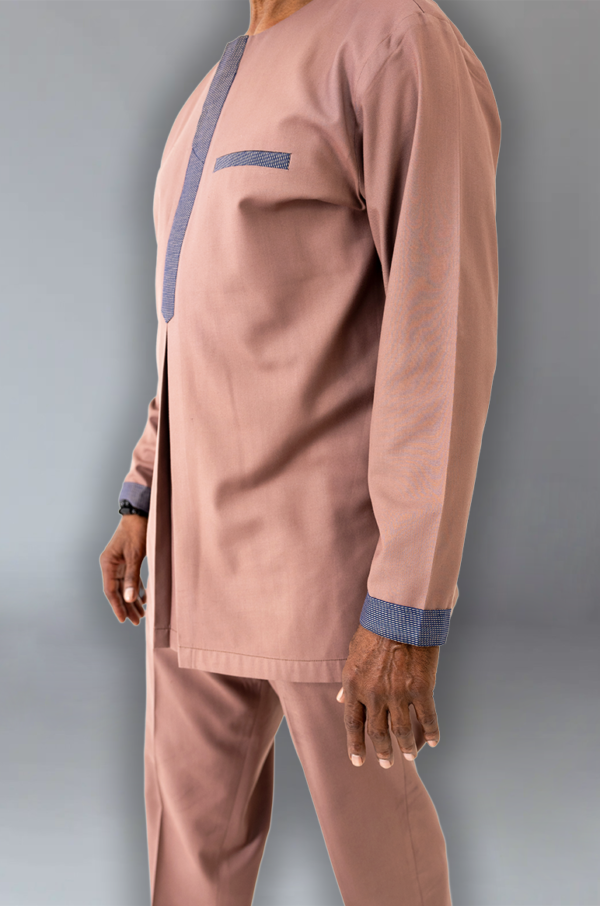 Dusty Rose Tunic with Contrast Blue Accents - Contemporary African Menswear - Image 7