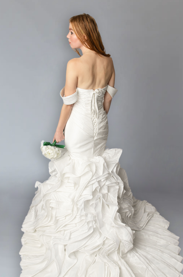 Detachable Sleeves A-Line Mermaid Satin Ruffles Sweetheart Wedding Dress - Image 2