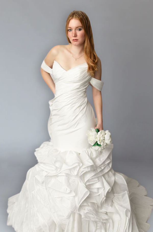 Detachable Sleeves A-Line Mermaid Satin Ruffles Sweetheart Wedding Dress - Image 3